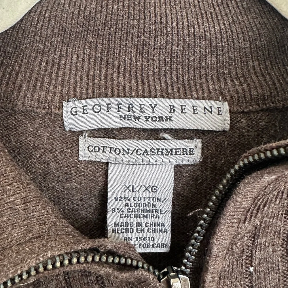 Geoffrey Beene Ribbed Quarter Zip Sweater XL Cotton Cashmere Blend EUC